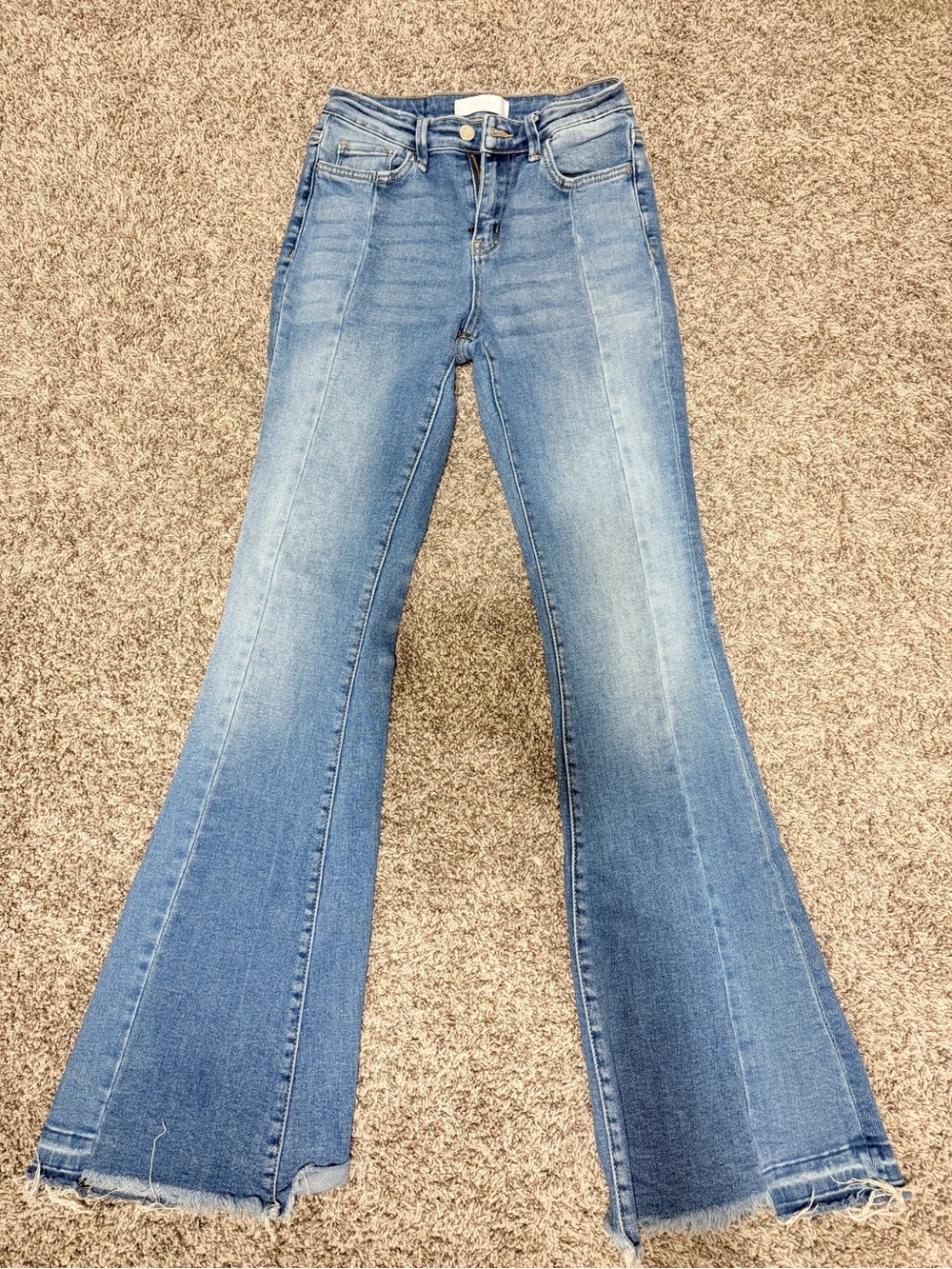VERVET BY FLYING MONKEY Medium Blue High-Rise Flare Jeans with Raw Hem
